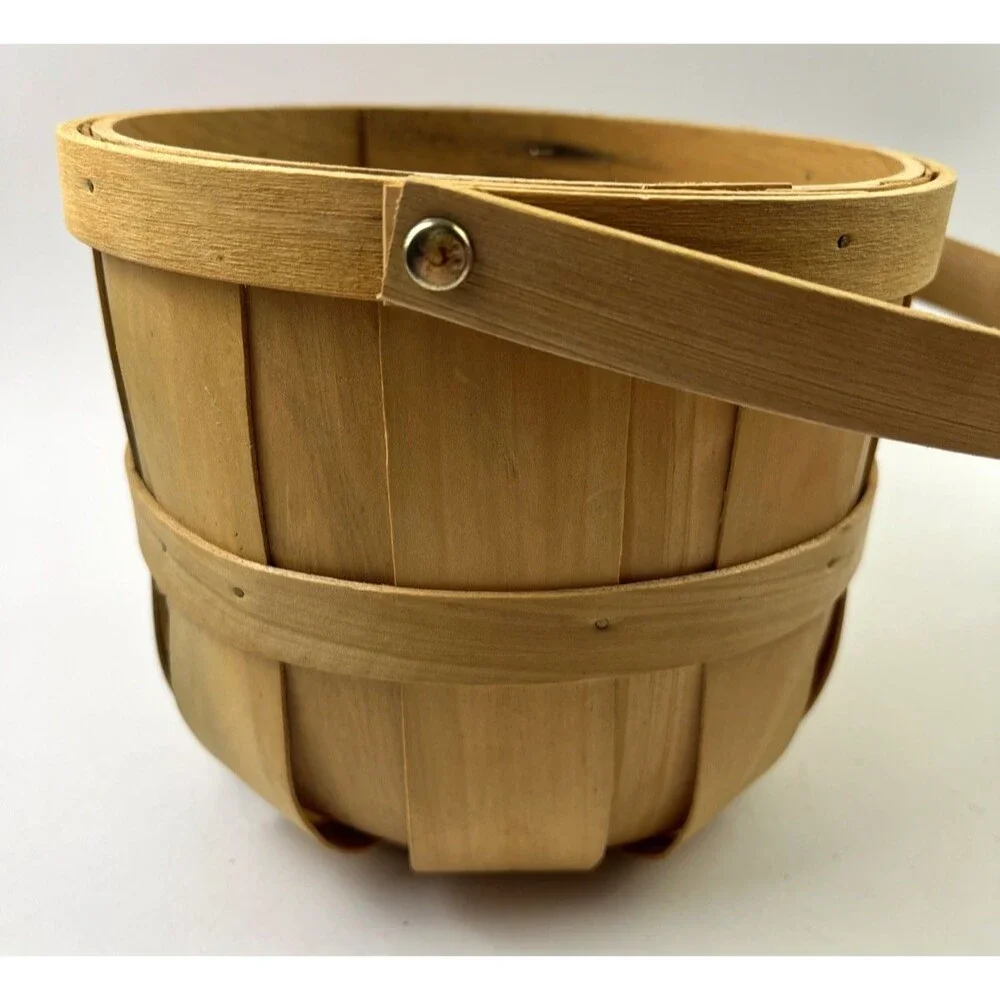 Wooden Round Medium Basket with Handle 6 inch Tall Basket, Indoor Décor